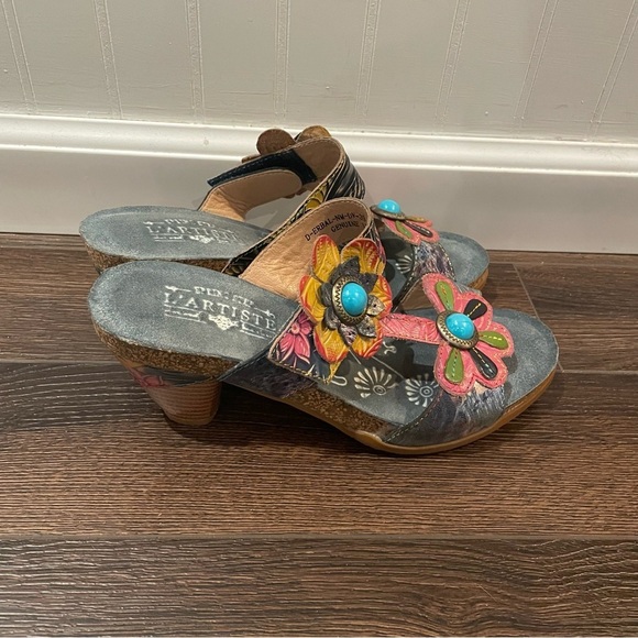 L'Artiste by Spring Step Bari Tooled Leather Floral Boho Slide Sandals 8.5 - Picture 3 of 14